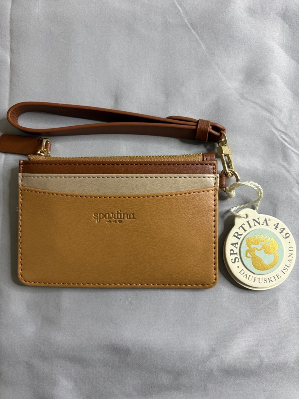 Spartina 449 Two-Tone Tan and Cream Leather Wristlet Card Case